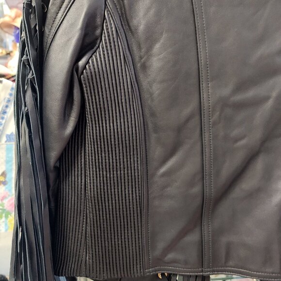 MADONNA & CO LUXE FRINGE LEATHER BOLERO JACKET BIKER BABE RARE - Picture 8 of 8